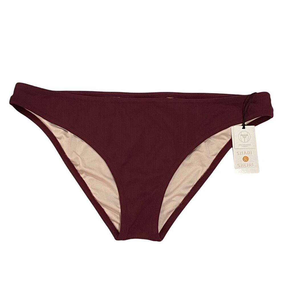 Shade and Shore Low Coverage Cheeky bikini bottom Berry Maroon Wine L 12-14 NWT
